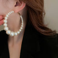 Oversized Pearl Hoop Earrings With Silver Pins French Chic Geometric Statement Design view 1
