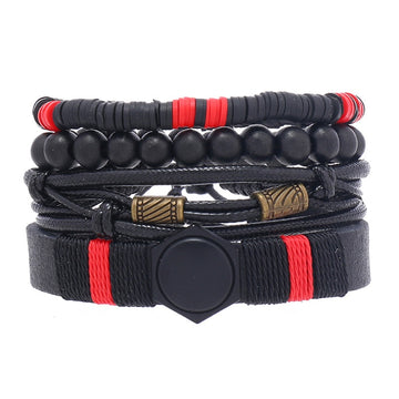 Punk Handmade Braided Bohemian Couple Leather Bracelet DIY 4 Piece Multilayer Bangle Set
