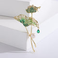 Copper Enamel Lotus Dragonfly Brooch Pin With Micro Pave Zircon view 4