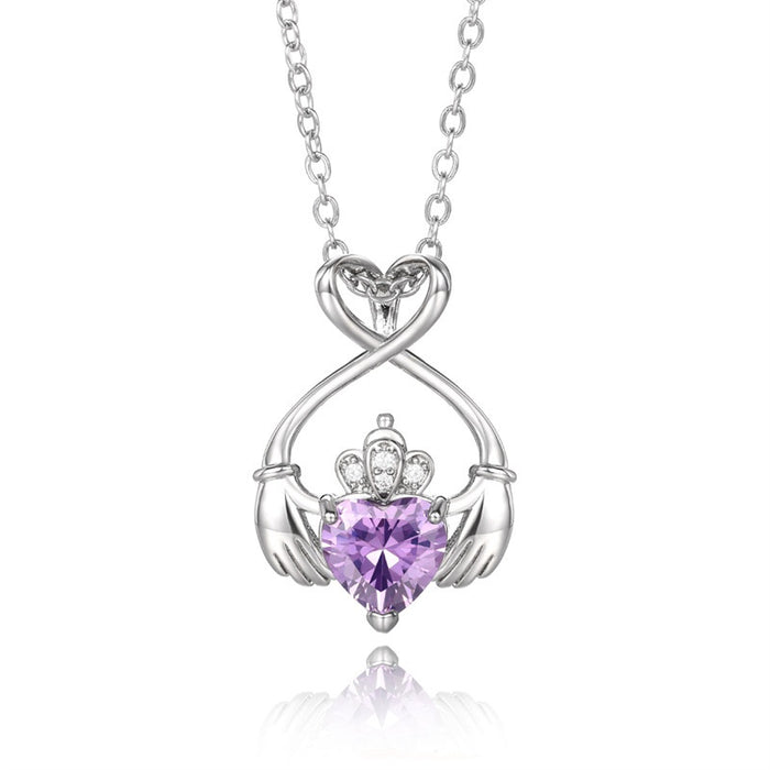 Women Hand Holding Heart Pendant Necklace Angel Wing Crown Clavicle Box Chain Jewelry