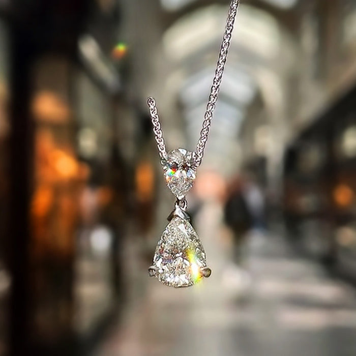 Minimalist Geometric Teardrop Zircon Pendant Necklace, Simple Style Sweater Chain Jewelry