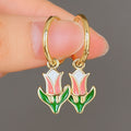 Minimalist Contrast Color Flower Ear Cuff Retro Tulip Epoxy Drop Earrings For Women Gift view 2