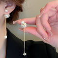 18K Gold Plated Pearl Tassel Drop Earrings With Sterling Silver Posts, Convertible Two Way Chic Geometric Jewelry For Wo view 1