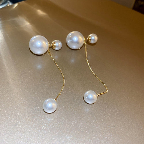 18K Gold Plated Pearl Tassel Drop Earrings With Sterling Silver Posts, Convertible Two Way Chic Geometric Jewelry For Wo