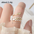 Sparkling Zircon Leaf Ring For Women, Statement Open Adjustable Finger Jewelry view 5