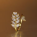 Sparkling Zircon Leaf Ring For Women, Statement Open Adjustable Finger Jewelry view 4