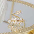 Sparkling Zircon Leaf Ring For Women, Statement Open Adjustable Finger Jewelry view 2