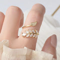 Sparkling Zircon Leaf Ring For Women, Statement Open Adjustable Finger Jewelry view 1