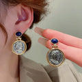 Alloy French Vintage Portrait Geometric Round Stud Earrings For Women view 2
