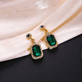 Elegant Vintage Emerald Green Square Crystal Zircon Halo Gold Alloy Drop Stud Jewelry Set Earrings view 3