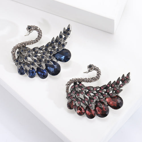 Crystal Rhinestone Alloy Swan Brooch Pin For Coats And Apparel