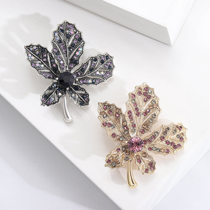 Alloy Rhinestone Maple Leaf Brooch For Fashion Garment Decoration