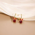 Elegant Red Crystal Rabbit Hoop With Rhinestone Pave Alloy Bunny Charm Cute Luxury Women's Earrings view 4