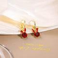 Elegant Red Crystal Rabbit Hoop With Rhinestone Pave Alloy Bunny Charm Cute Luxury Women's Earrings view 1