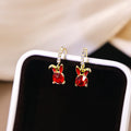 Elegant Red Crystal Rabbit Hoop With Rhinestone Pave Alloy Bunny Charm Cute Luxury Women's Earrings view 2