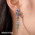 Natural Style Long Enamel Flower Cubic Zirconia Drop Earrings For Women, Elegant Summer Jewelry view 5