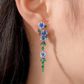 Natural Style Long Enamel Flower Cubic Zirconia Drop Earrings For Women, Elegant Summer Jewelry view 2