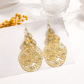 Hollow Metal Multi Layer Leaf Earrings, Vintage Ethnic Teardrop Round Disc Geometric Tassel Drop Earrings view 2