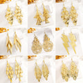 Hollow Metal Multi Layer Leaf Earrings, Vintage Ethnic Teardrop Round Disc Geometric Tassel Drop Earrings view 1