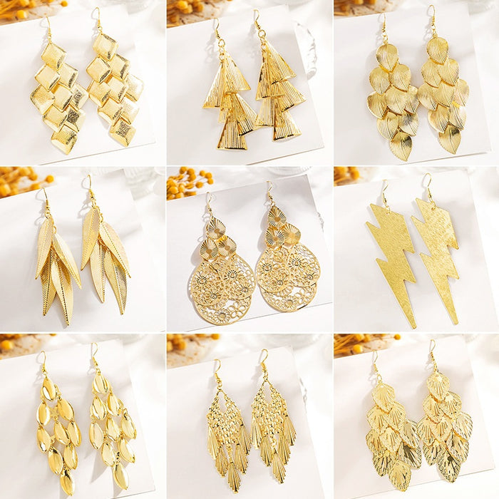 Hollow Metal Multi Layer Leaf Earrings, Vintage Ethnic Teardrop Round Disc Geometric Tassel Drop Earrings