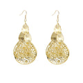 Hollow Metal Multi Layer Leaf Earrings, Vintage Ethnic Teardrop Round Disc Geometric Tassel Drop Earrings view 5