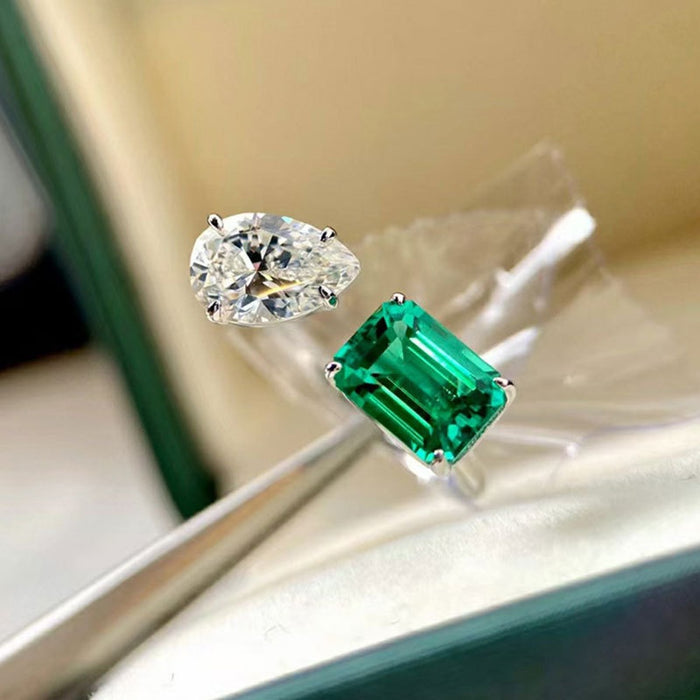 Simulated Emerald Tourmaline Princess Cut Open Ring For Women, Elegant Fashion Finger Jewelry