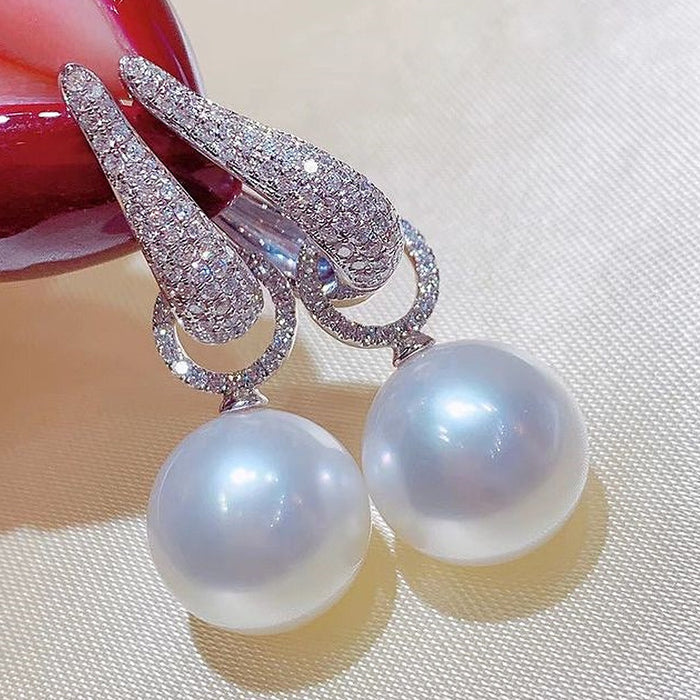 Elegant Two Way Faux Pearl Zircon Ear Cuff Earrings, Fashion Light Luxury Women's Jewelry