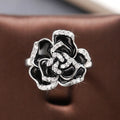 Vintage Elegant Enamel Zircon Ring, Unique Black Rose Flower Handmade Resin Finger Ring For Women view 2