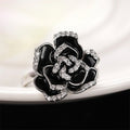 Vintage Elegant Enamel Zircon Ring, Unique Black Rose Flower Handmade Resin Finger Ring For Women view 3