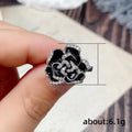 Vintage Elegant Enamel Zircon Ring, Unique Black Rose Flower Handmade Resin Finger Ring For Women view 5
