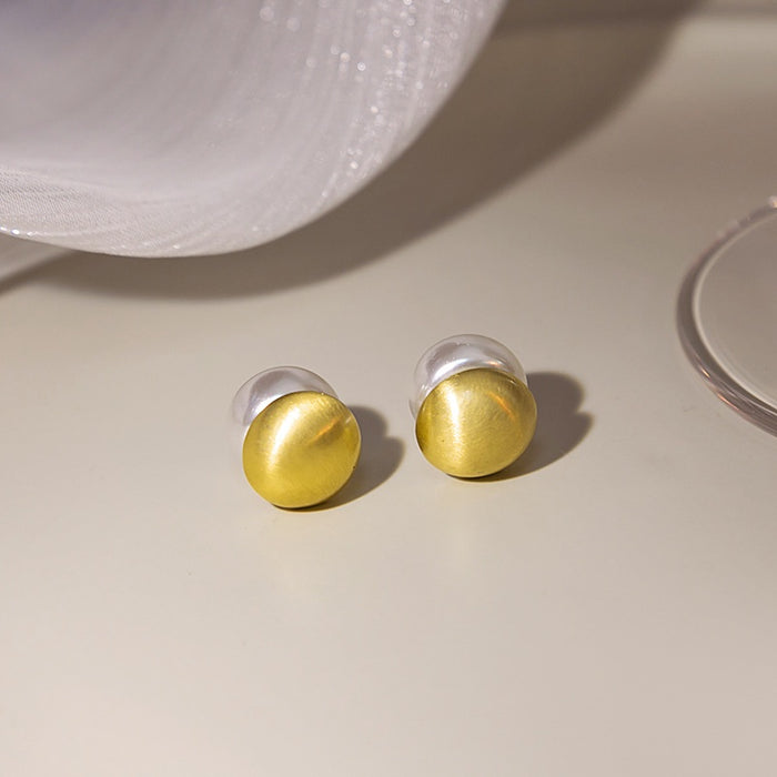 Elegant French Minimalist Oval Pearl Front Back Stud Earrings, Luxury Gold Tone Alloy Two Way Earrings