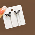 Elegant Black Enamel Butterfly Studs With Silver Alloy Chain Tassel Sweet Cool Long Drop Earrings view 1