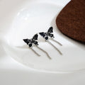 Elegant Black Enamel Butterfly Studs With Silver Alloy Chain Tassel Sweet Cool Long Drop Earrings view 3