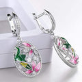 French Romantic Oval Flower Resin Enamel Painted Zircon Earrings Valentine's Day Drop Earrings view 3