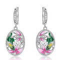 French Romantic Oval Flower Resin Enamel Painted Zircon Earrings Valentine's Day Drop Earrings view 6