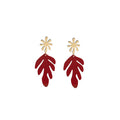 Elegant Enamel Leaf Drop Dangle Alloy Gold Flower Stud Long Matte Painted Statement Earrings view 5