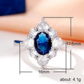 Luxury Egg Shape Royal Blue Cubic Zirconia Halo Ring For Women Statement Finger Jewelry view 5
