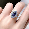 Luxury Egg Shape Royal Blue Cubic Zirconia Halo Ring For Women Statement Finger Jewelry view 2