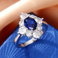 Luxury Egg Shape Royal Blue Cubic Zirconia Halo Ring For Women Statement Finger Jewelry view 4