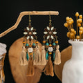 Vintage Bohemian Flower Tassel Alloy Enamel Rhinestone Beaded Ethnic Statement Dangle Drop Earrings view 1