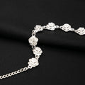 Ethnic Faux Silver Rose Flower Necklace And Bracelet Set, Vintage Floral Chain Jewelry view 3