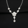 Ethnic Faux Silver Rose Flower Necklace And Bracelet Set, Vintage Floral Chain Jewelry view 2