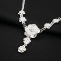 Ethnic Faux Silver Rose Flower Necklace And Bracelet Set, Vintage Floral Chain Jewelry view 4