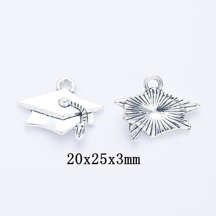 Antique Silver Zinc Alloy Graduation Cap Charm Pendant for DIY Necklace Bracelet Jewelry Making