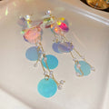 Fresh Forest Style Pearl Tassel Drop Earrings With Laser Sequins And Round Geometric Stud Design view 4