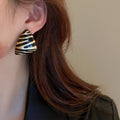 Gold Plated Alloy Geometric Triangle Two Tone Enamel Vintage Metal Stud Earrings For Women view 3