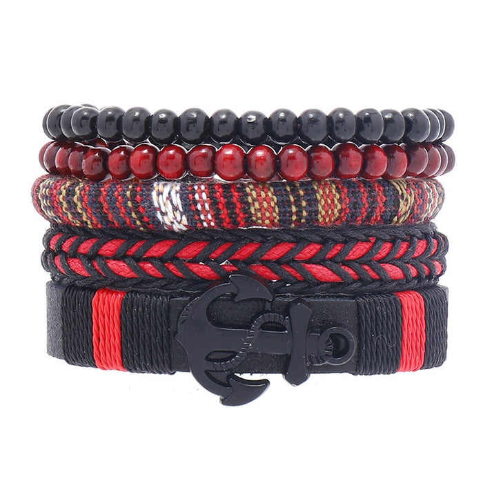 Simple Handmade Braided Bohemian Leather Bracelet DIY 4 Piece Combination Bangle Set