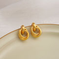 European American Geometric Stud Earrings, Silver Needle Vintage Hoop Metal Bean Jewelry view 4