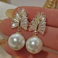 Baroque Style Faux Pearl Earrings With Delicate Wheat Ear Zircon Drops For Women view 1