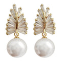 Baroque Style Faux Pearl Earrings With Delicate Wheat Ear Zircon Drops For Women view 2